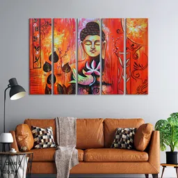 999Store Set Of 5 Orange & Brown Buddha Face Wall Art Frames-picture-38