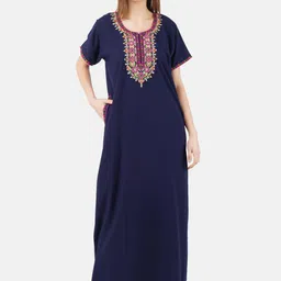 KOI SLEEPWEAR Navy Blue & Pink Embroidered Cotton Nightdress-picture-14