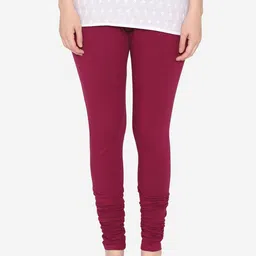 Vami Women Burgundy Solid Churidar-Length Leggings-picture-29