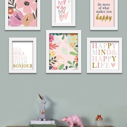 Art Street Set of 6 White & Pink Wall Paintings-picture-29