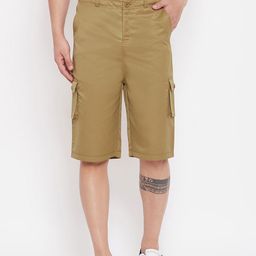Hypernation Men Khaki Solid Regular Fit Cargo Shorts-picture-4
