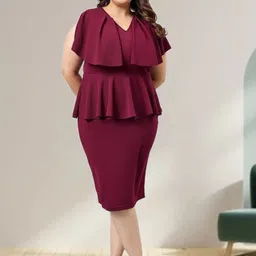 Sztori Women Plus Size V-Neck Peplum Midi Dress-image-21