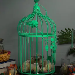 Homesake Set Of 2 Green Solid Bird Cage & Hanging Chain-image-24