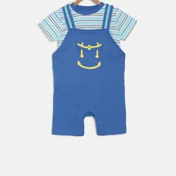 MINI KLUB Infant Boys Blue Printed Romper with Striped Tshirt-picture-56