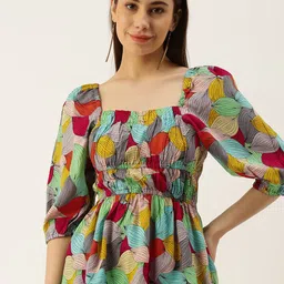 IQRAAR Floral Print Square Neck Empire Top-image-66