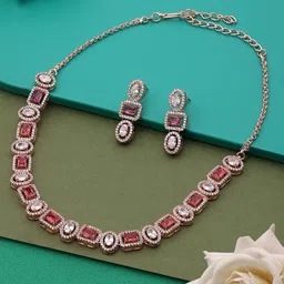 Zaveri Pearls Rose Gold-Plated CZ-Studded Jewellery Set-image-28