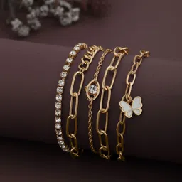 Carlton London Women 5 Cubic Zirconia Rose Gold-Plated Link Bracelet-image-7