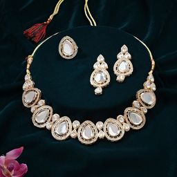 Zaveri Pearls Gold-Plated Kundan Necklace & Earring With Ring Set-picture-43