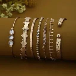 Carlton London Women Pack Of 7 Cubic Zirconia Gold-Plated Link Bracelet image 1