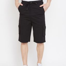Hypernation Men Black Solid Regular Fit Cargo Shorts-picture-8
