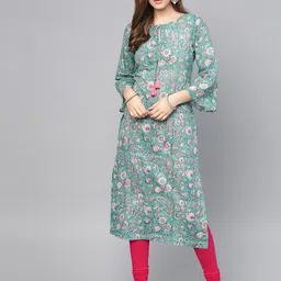 Varanga Women Green & White Printed Straight Kurta-image-69