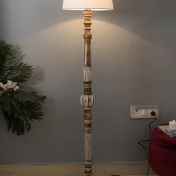 Homesake Beige Solid Handcrafted Wooden Club Lamp-image-42