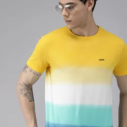 THE BEAR HOUSE Men Yellow & Blue Pure Cotton Tie and Dye Printed Slim Fit T-shirt-picture-10