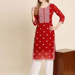 VAIRAGEE Round Neck Embroidered Straight Kurta-picture-28