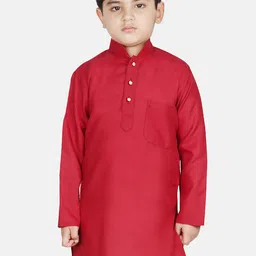 SG YUVRAJ Boys Maroon Solid Straight Kurta image 1