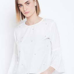Belle Fille Women White Embellished Boxy Top-picture-48