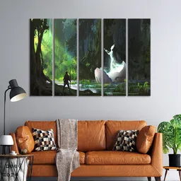 999Store Set Of 5 Green & Black Man Walking With Angel Printed Wall Paintings-picture-11