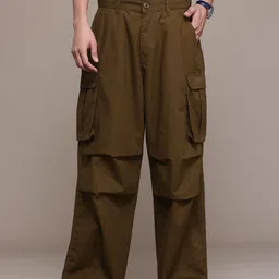The Roadster Lifestyle Co. Men Pure Cotton Self-Checked Parachute Fit Cargos-picture-12