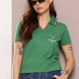 DILLINGER Women's Regular Fit Badge Embroidery Polo Tshirt-image-7