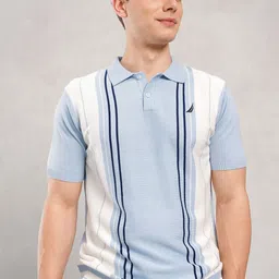 Nautica Men Striped Polo Collar Pure Cotton Casual Shirt-picture-43
