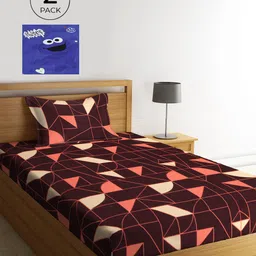 KLOTTHE Brown & Blue Geometric 210 TC Polycotton 2 Single Bedsheet with 2 Pillow Covers-image-21