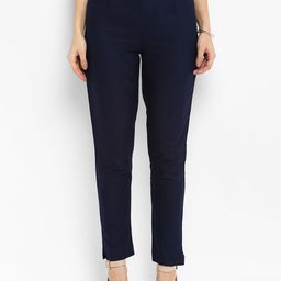 Juniper Women Navy Blue Smart Slim Fit Solid Cigarette Trousers-picture-17