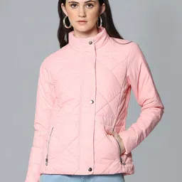 Flying Machine Women Pink Geometric Quilted Jacket-picture-26