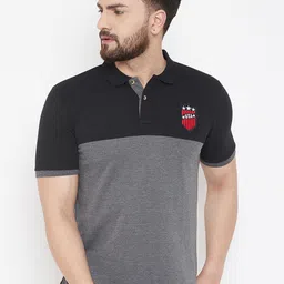 Austin wood Men Charcoal Grey & Navy Blue Colourblocked Polo Collar T-shirt-picture-27