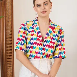 Berrylush White Geometric Printed Shirt Style Top-image-23