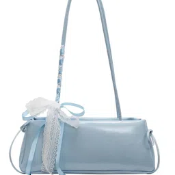 Outzidr Women Structured Shoulder Bag with Lace Bow image 1