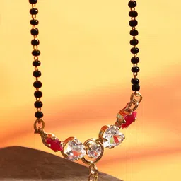 ANIKAS CREATION Gold-Plated Black & White AD-Studded Beaded Traditional Mangalsutra-picture-34