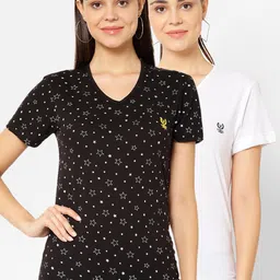mack jonney VIMAL JONNEY Women Pack Of 2 Printed V-Neck T-shirt-picture-32