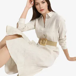 RAREISM Shirt Collar Linen A-Line Midi Dress-picture-40