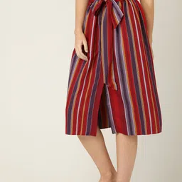 MANGO Women Maroon & Purple Striped A-Line Skirt-picture-11