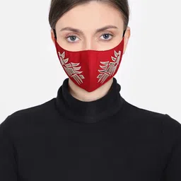 Anekaant Women Red & White Patch Work Embroidered 3-Ply Reusable Cloth Mask-image-80