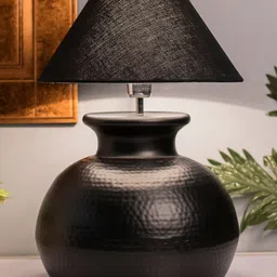 Homesake Black Solid Handcrafted Hammered Pitcher Table Lamp with Shade-picture-47