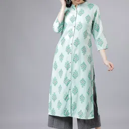 Vishudh Women Green Floral Printed Straight Kurta-image-75