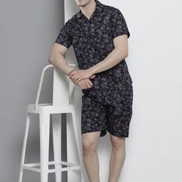 The Indian Garage Co Men Abstract Printed Pure Cotton Night suit-picture-30