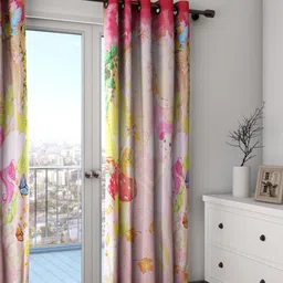 SWAYAM Kids Pink Single Fairy Print Blackout Door Curtain-image-2