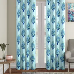 Cortina Set of 2 Light Blue Floral Printed Polyester Door Curtains-picture-21