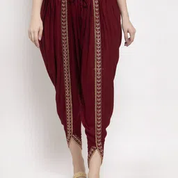 Miaz Lifestyle Women Maroon Solid Dhoti Salwar with Embellished Border-picture-27