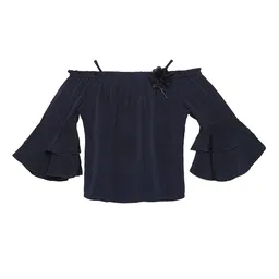 Tiny Baby Girls Navy Blue Solid Bardot Top-picture-54