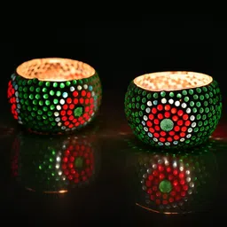 Homesake Set of 2 Moroccan Glass Round Mosaic Candle Holder-image-99