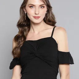 Veni Vidi Vici Women Black Solid Crop Bardot Top-image-81