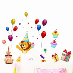 rawpockets Blue & Brown Lion & Celebrations PVC Vinyl Wall Sticker-picture-34