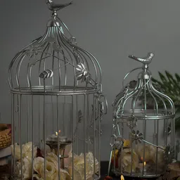 Homesake Metal Matte Hanging Hall 2Pcs Decorative Bird Cage-17.7In-image-0