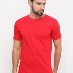 Bushirt Men Red Solid Round Neck Pure Cotton T-shirt-picture-30
