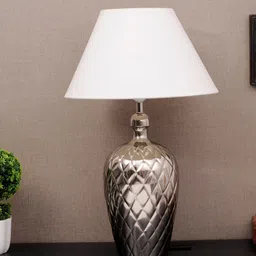 THE LIGHT STORE Steel-Toned Self Design Table Lamp With White Shade-picture-42