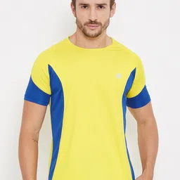 Bishop Cotton Men Yellow & Blue Colourblocked Round Neck T-shirt-picture-11