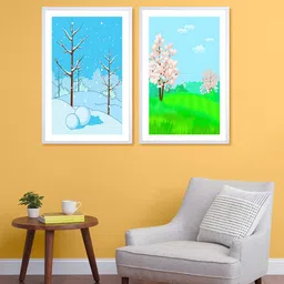 999Store Set Of 2 Blue & Green Printed Field Tree Paintings-picture-37